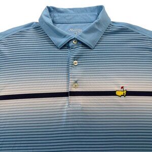Masters Tech Polo Shirt in Blue Striped Performance Golf Shirt Size Large